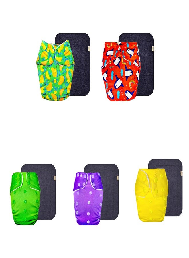 Dumbledo Premium Cloth Diaper with Gray Insert (Pack of 5) | Hypoallergenic | Leakproof | Adjustable Snaps | All-Day Wear | 3 Months - 3 Years | Unisex Baby - Image 1