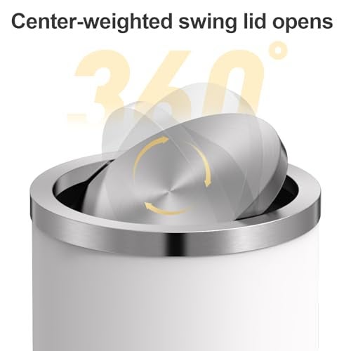 Mbillion Small Trash Can with Swing Lid 2.4 Gallons/9 Liter, Mini Trash Can with lid, Stainless Steel Cylindrical Garbage Can for Home and Office Bathroom Bedroom, for Ground and Desktop White - Image 2