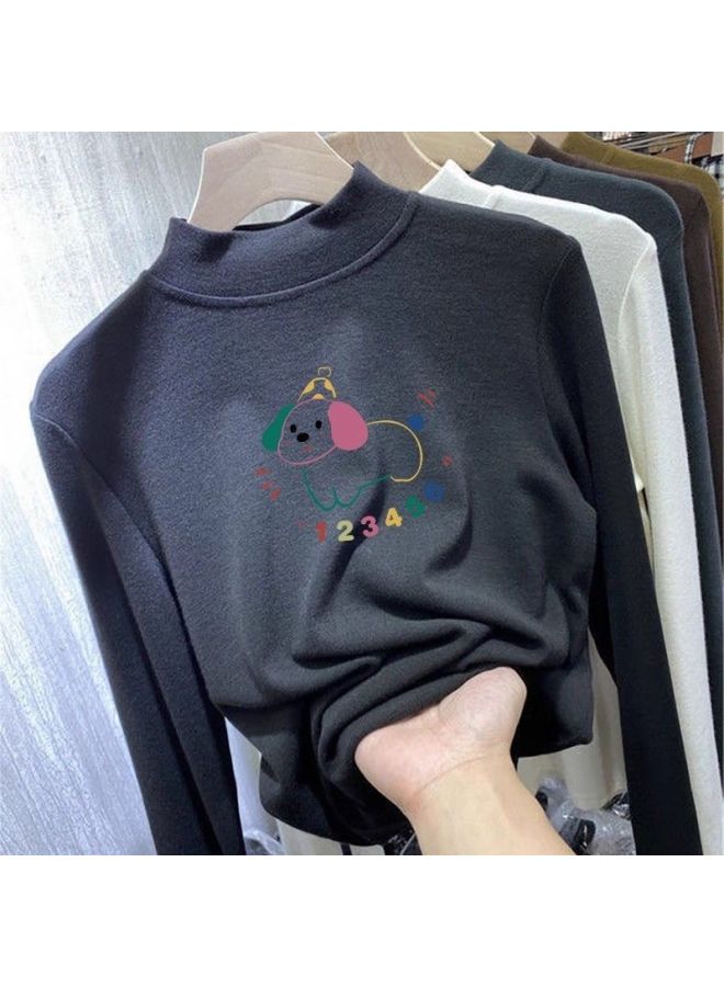 Double-sided German Velvet Bottoming Shirt For Older Children, Autumn And Winter Girls' Clothing, Long-sleeved T-shirt, Half Turtleneck, Boys' Warm Top - Image 4