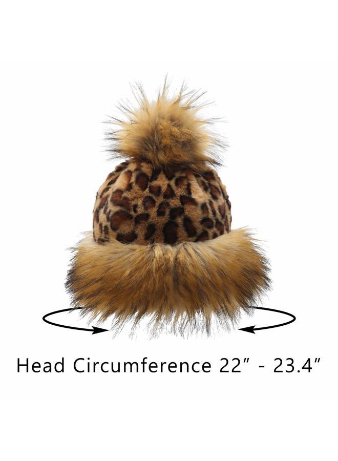 LA CARRIE Women's Faux Fur Hat Russian Cossack Pompom Cap for Winter Ski Snow(Leopard) - Image 5