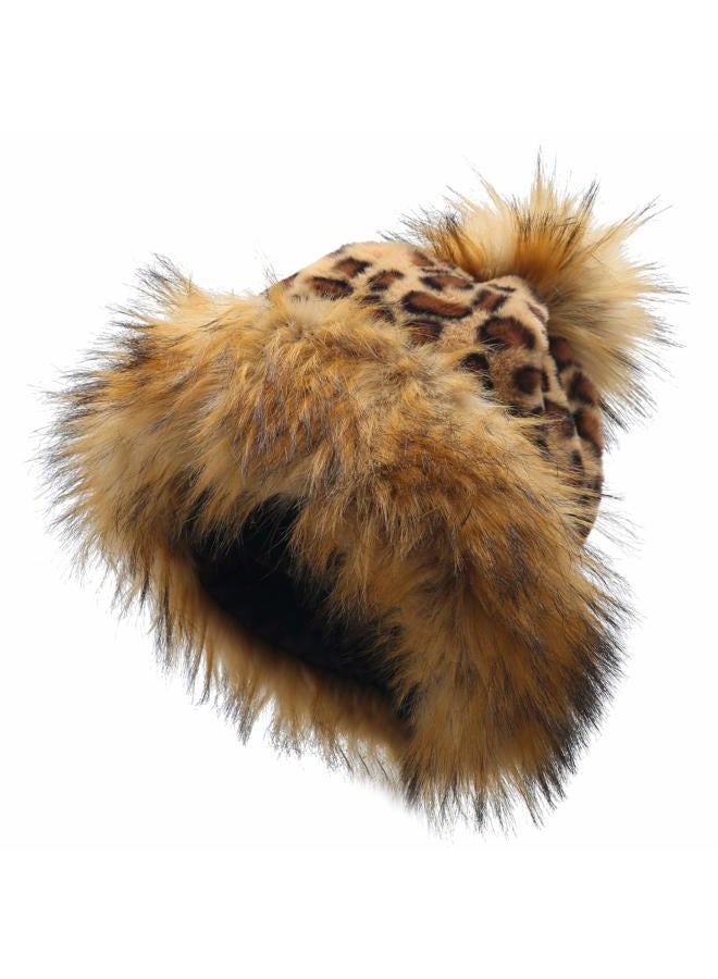 LA CARRIE Women's Faux Fur Hat Russian Cossack Pompom Cap for Winter Ski Snow(Leopard) - Image 1
