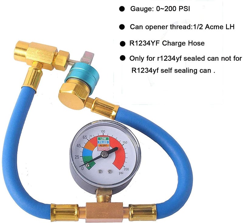 Ketofa R1234YF Refrigerant Charge Hose Kit, R-1234YF AC Refrigerant Can Hose with Gauge, 1/2 LH Can Opener Tap and R1234YF Low Side Adapter - Image 2