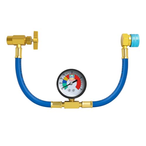 Ketofa R1234YF Refrigerant Charge Hose Kit, R-1234YF AC Refrigerant Can Hose with Gauge, 1/2 LH Can Opener Tap and R1234YF Low Side Adapter - Image 1