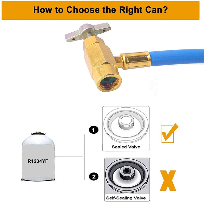 Ketofa R1234YF Refrigerant Charge Hose Kit, R-1234YF AC Refrigerant Can Hose with Gauge, 1/2 LH Can Opener Tap and R1234YF Low Side Adapter - Image 3