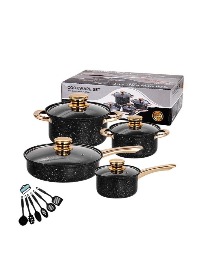 طقم أواني طهي ١٠ قطع، ٤ أواني + ٦ أدوات، طقم أواني طهي غير لاصق. جودة عالية ومتانة. - Image 1