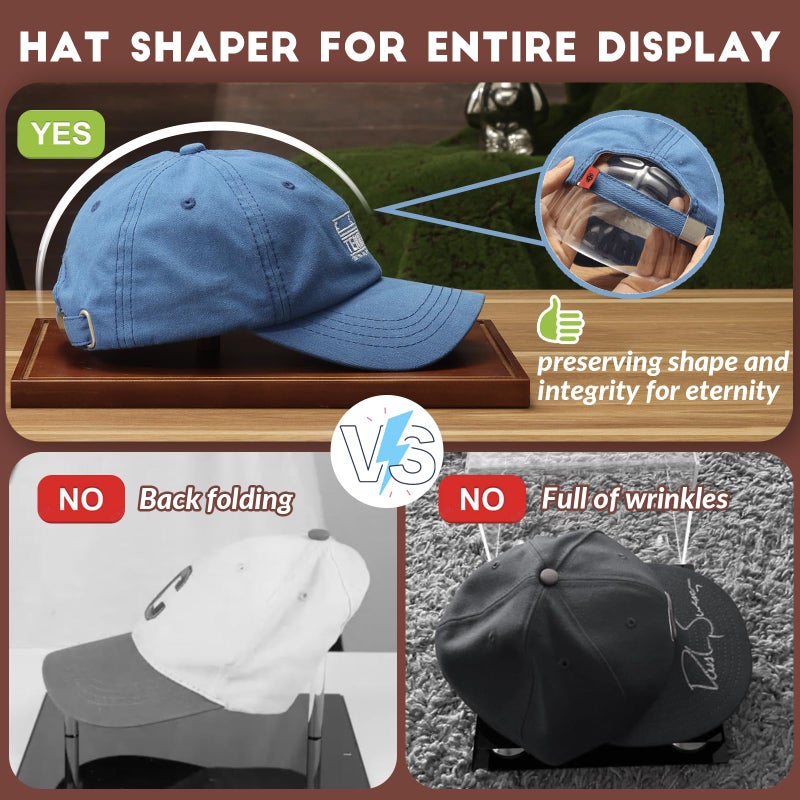 JupDec Hat Display Case, Clear Acrylic Baseball Cap Display Box Stand, UV Protection Signed Hat Transparent Showcase with Solid Wood Base Risers & Hat Shaper, Ideal Gift for Caps Collector - Image 4
