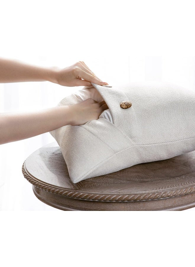 Phantoscope Phantoscope Farmhouse Throw Pillow Covers Triple Button Vintage Linen Solid Decorative Pillow Cover for Couch Bed and Chair Off White 20 x 20 inches 50 x 50 cm Pack of 2  - Image 3