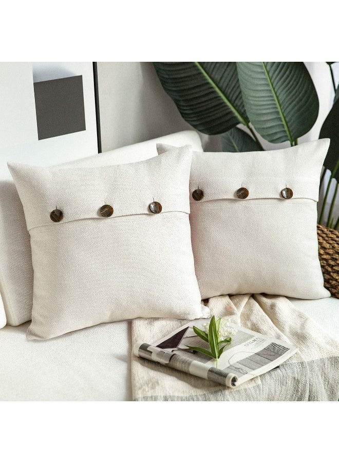 Phantoscope Phantoscope Farmhouse Throw Pillow Covers Triple Button Vintage Linen Solid Decorative Pillow Cover for Couch Bed and Chair Off White 20 x 20 inches 50 x 50 cm Pack of 2  - Image 4