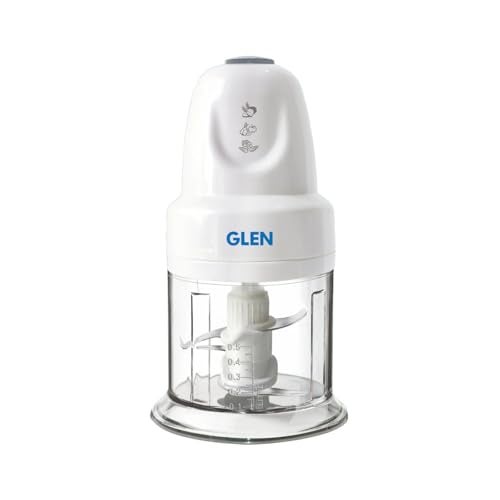 Glen Electric Chopper for Kitchen, 400ml Bowl, 250W Mini Fruit & Vegetable Cutter with Rust-Resistant Stainless Steel Blades, Whisker Disc, Chops Onion & Nuts - White (SA4043_B) - Image 1