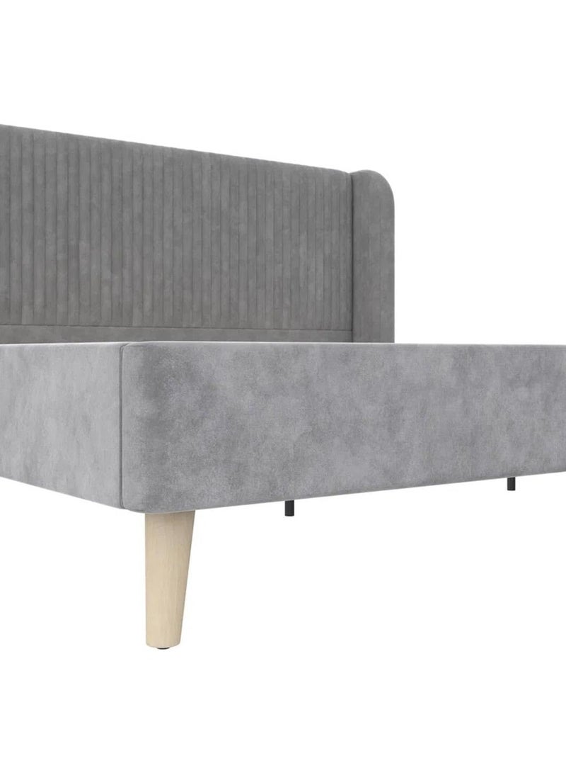 Karnak Anvi Velvet Fabric Upholstered Platform Bed Modern Grey King Size 180x200cm - Image 5