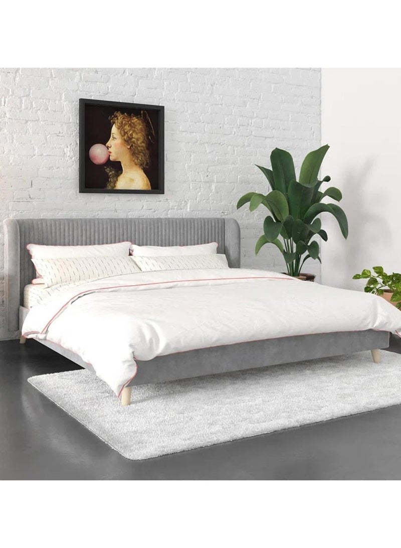 Karnak Anvi Velvet Fabric Upholstered Platform Bed Modern Grey King Size 180x200cm - Image 3