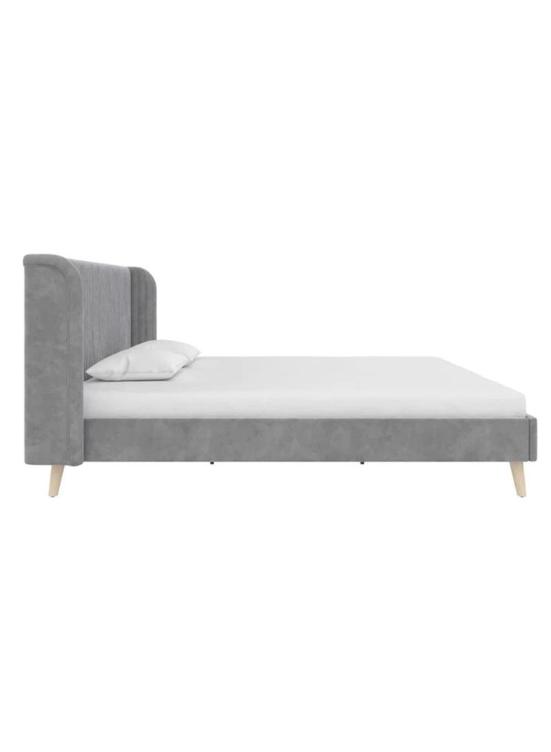 Karnak Anvi Velvet Fabric Upholstered Platform Bed Modern Grey King Size 180x200cm - Image 4