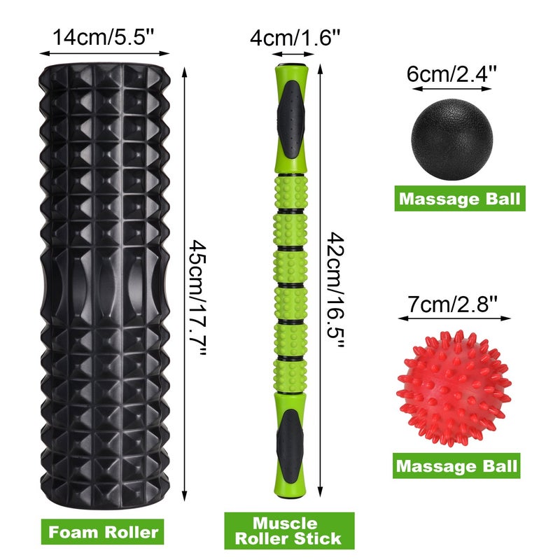 Odoland Odoland Foam Roller, 5 in 1 Massage Roller, Foam Roller with Trigger Points + Muscle Roller Stick + Massage Balls + Carry Bag for Crossfit, Pilates - Image 2