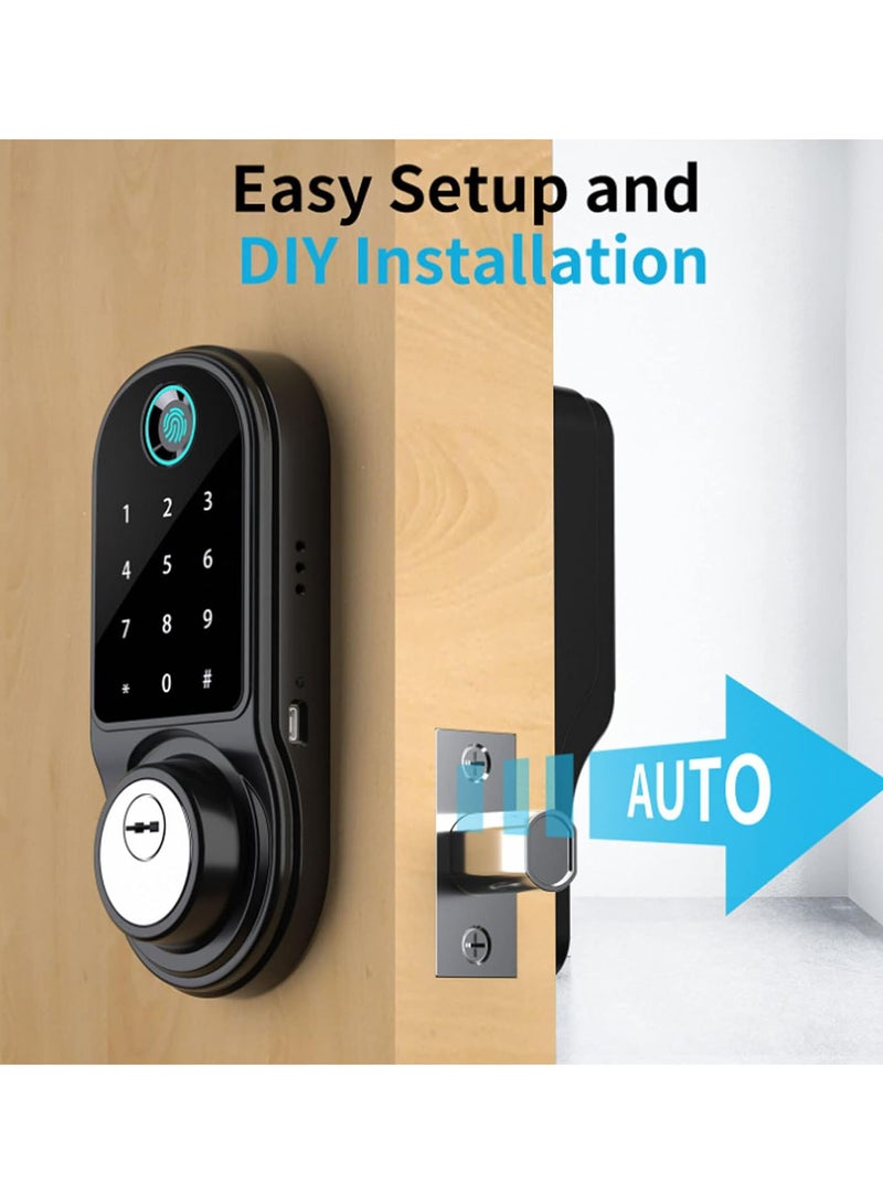 GGOOT Smart Door Lock, Biometric Fingerprint Door Lock, Touchscreen Password Deadbolt Lock, Fingerprint Password Key Unlock Function Type C Charging Port for Home Office Hotel Apartment - Image 3