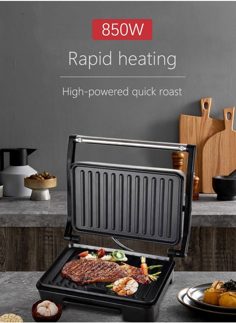 sokany - Non-Stick Grill, Panini/Sandwich Grill, Steak Machine, 850 Watts, for Grilled Meat, Sausages, Hamburgers, Bread Sandwich SK-223 Black - Image 1