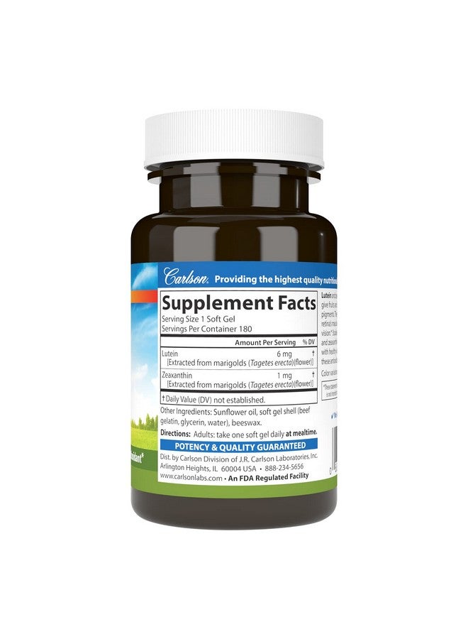 Carlson - Lutein, 6 mg, Healthy Vision & Eye Function, Antioxidant, Lutein Supplements for Eyes, Eye Vitamins with Lutein & Zeaxanthin, 180 Softgels - Image 2