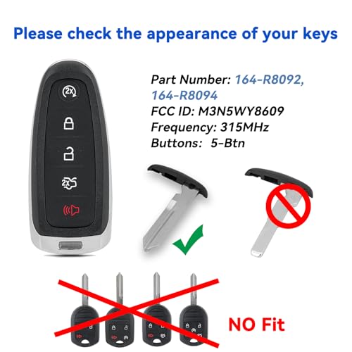 GZXNKEY 2PCS Key Fob Replacement for Ford Explorer 2011 2012 2013 2014 2015 Edge Expedition Flex Taurus 2013-2016 2017 2018 2019 Lincoln MKS MKT MKX Navigator Key M3N5WY8609 - Image 3