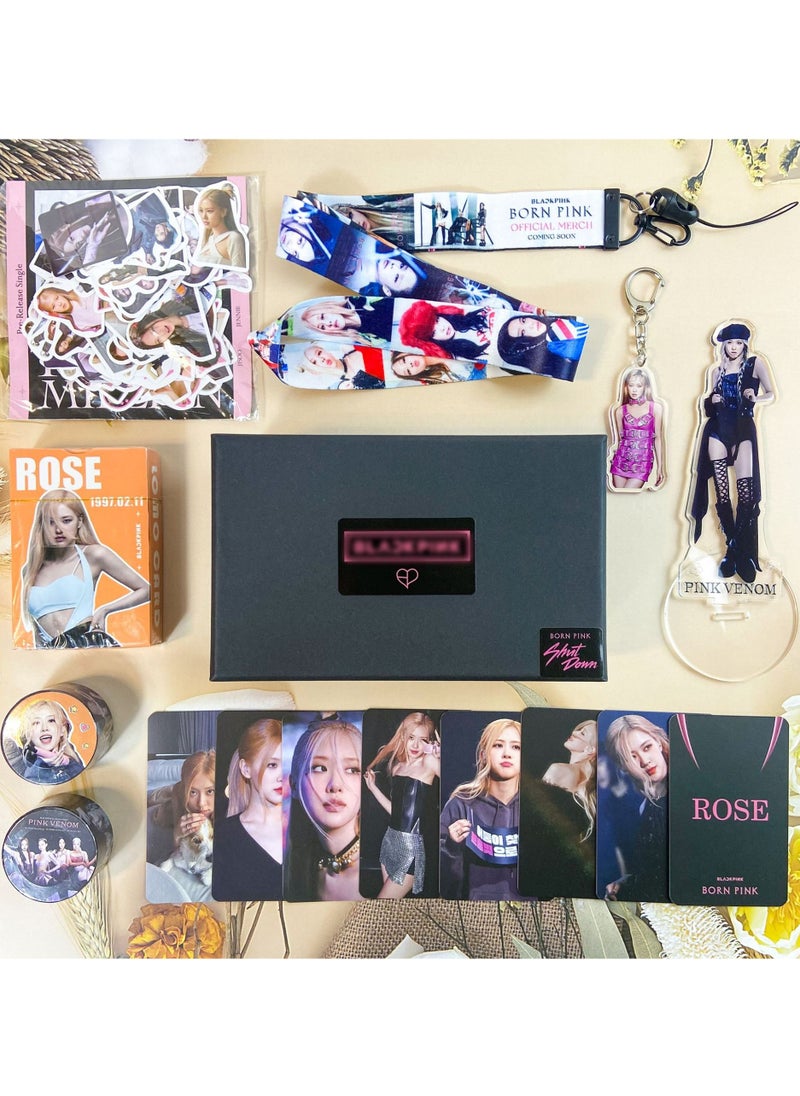 Black Pink Blackpink ROSE Box Set With Lomo Cards Acrylic Stand Hand Account Tape Lanyard Stickers Photo Card  - Image 2