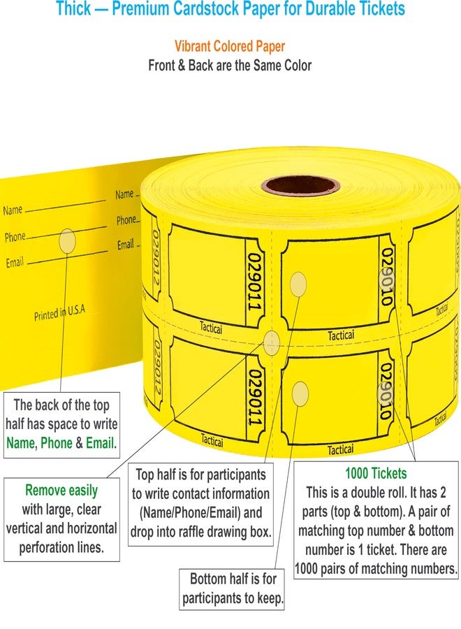 Tacticai 1000 Raffle Tickets, Blank, Yellow (1 of 8 Colors), Double Roll for Events, Entry, Class Reward, Fundraiser & Prizes - Image 2