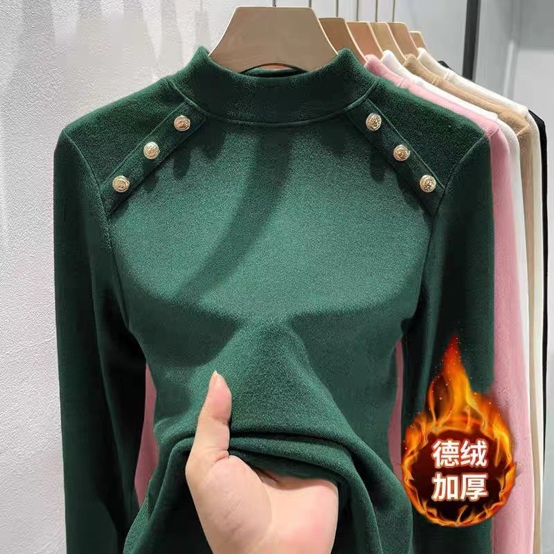 260G Derong Round Neck With Pure Color Long-Sleeved T-Shirt Warm Waist Winter Bottoming Shirt K-Style - Image 2