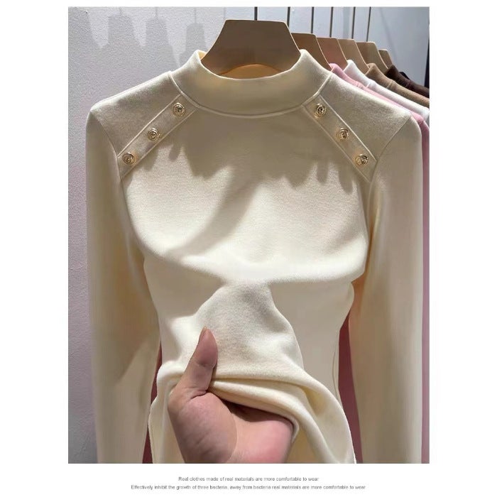 260G Derong Round Neck With Pure Color Long-Sleeved T-Shirt Warm Waist Winter Bottoming Shirt K-Style - Image 1