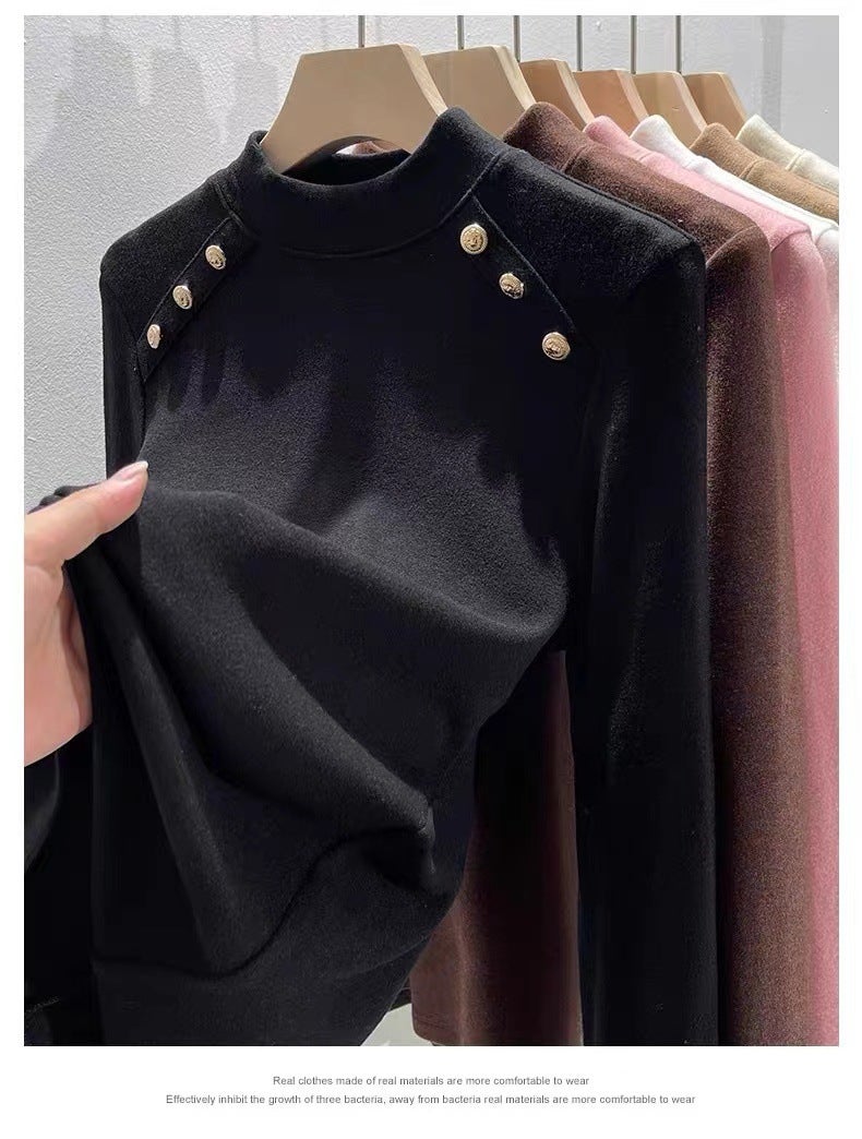 260G Derong Round Neck With Pure Color Long-Sleeved T-Shirt Warm Waist Winter Bottoming Shirt K-Style - Image 5