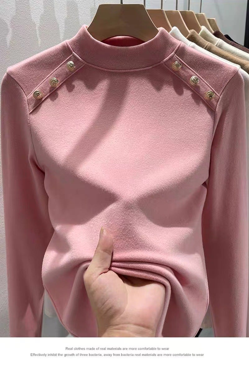 260G Derong Round Neck With Pure Color Long-Sleeved T-Shirt Warm Waist Winter Bottoming Shirt K-Style - Image 4