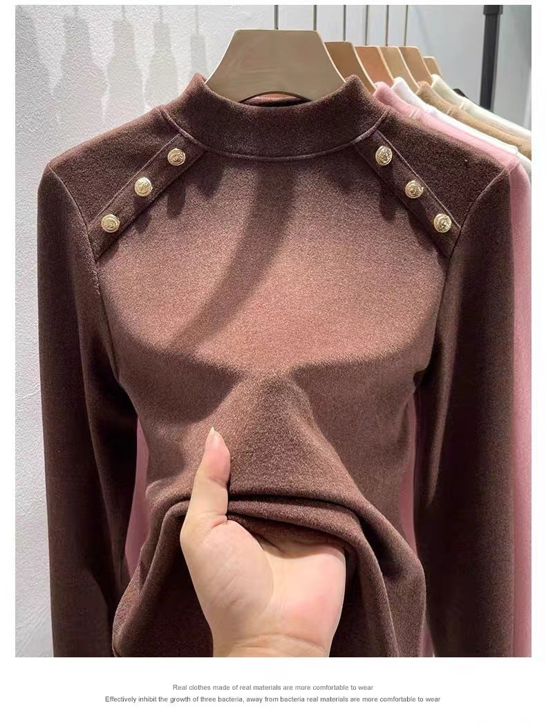 260G Derong Round Neck With Pure Color Long-Sleeved T-Shirt Warm Waist Winter Bottoming Shirt K-Style - Image 3