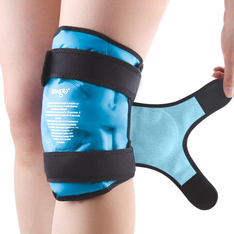 NEWGO Ice Pack for Knee Replacement Surgery Reusable Gel Cold Pack Wrap Around Entire Knee Ice Pack Wrap for Injuries Pain Relief Meniscus Tear ACL Swelling Light Blue