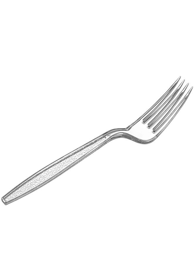 Comfy Package [300 Pack] Heavyweight Clear Plastic Forks with Engraved Design - Disposable Sturdy Plastic Utensils for Parties, Weddings, and Events - Image 2
