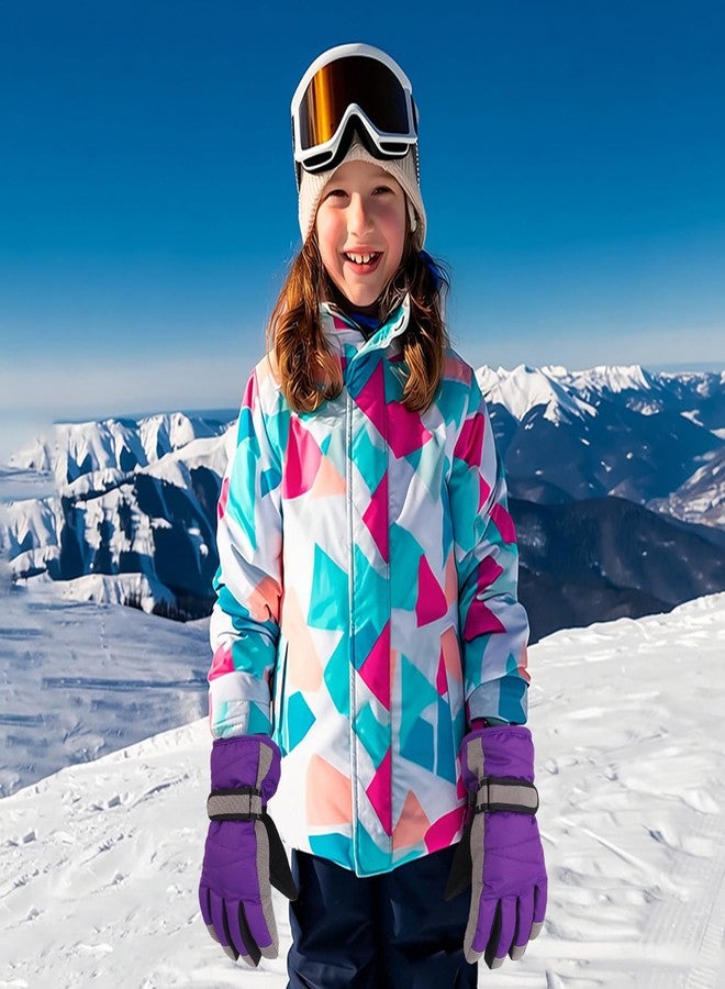 XTACER Kids Ski Snow Gloves Snowboard Winter Warm Cold Weather Gloves for Boys Girls Children (Deep Purple,10-12 Years) - Image 3