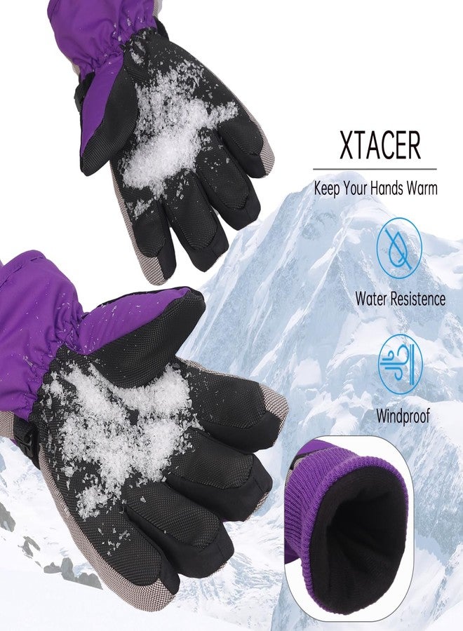 XTACER Kids Ski Snow Gloves Snowboard Winter Warm Cold Weather Gloves for Boys Girls Children (Deep Purple,10-12 Years) - Image 2