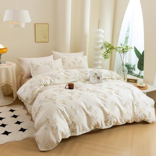 ECOCOTT Vintage Wash Painting Floral Duvet Cover Sets Queen Size,3 Pieces 100% Natural Cotton 1 Duvet Cover with Zipper and 2 Pillowcases, Ultra Soft and Easy Care Breathable Cozy Bedding Set - Image 3