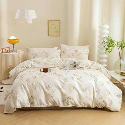 ECOCOTT Vintage Wash Painting Floral Duvet Cover Sets Queen Size,3 Pieces 100% Natural Cotton 1 Duvet Cover with Zipper and 2 Pillowcases, Ultra Soft and Easy Care Breathable Cozy Bedding Set - Image 1