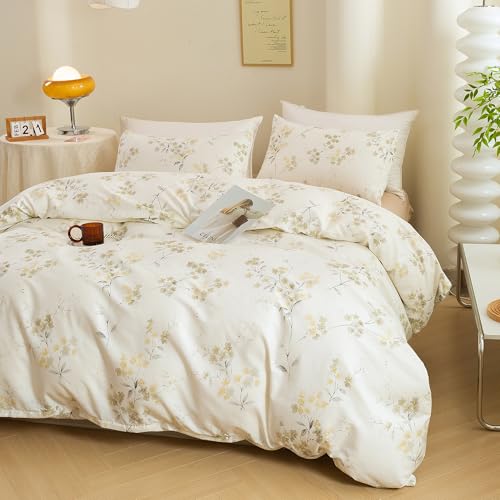 ECOCOTT Vintage Wash Painting Floral Duvet Cover Sets Queen Size,3 Pieces 100% Natural Cotton 1 Duvet Cover with Zipper and 2 Pillowcases, Ultra Soft and Easy Care Breathable Cozy Bedding Set - Image 4