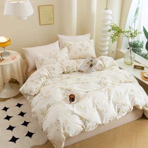 ECOCOTT Vintage Wash Painting Floral Duvet Cover Sets Queen Size,3 Pieces 100% Natural Cotton 1 Duvet Cover with Zipper and 2 Pillowcases, Ultra Soft and Easy Care Breathable Cozy Bedding Set - Image 5