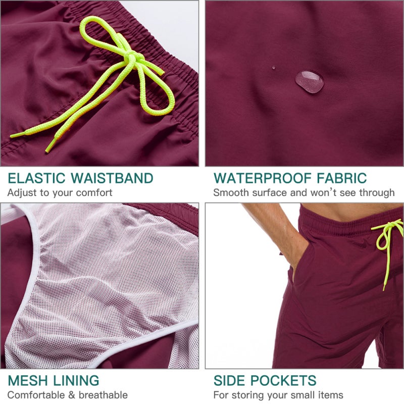 Swimsuit Bottom Quick Dry M Wine Red Breathable Water-Repellent Swim Trunks - Hidden Pockets Comfortable Mesh Lining for Swimming Surfing Beach Sports - Image 3