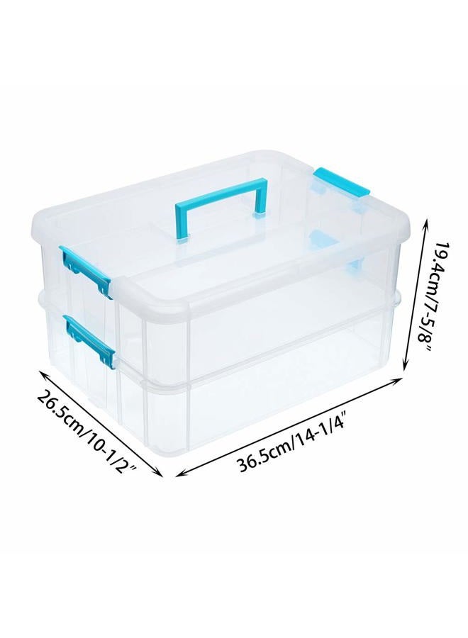 BTSKY 2 Layer Stack & Carry Box, Plastic Multipurpose Portable Storage Container Box Handled Organizer Storage Box for Organizing Stationery, Sewing, Art Craft, Jewelry and Beauty Supplies Blue - Image 3