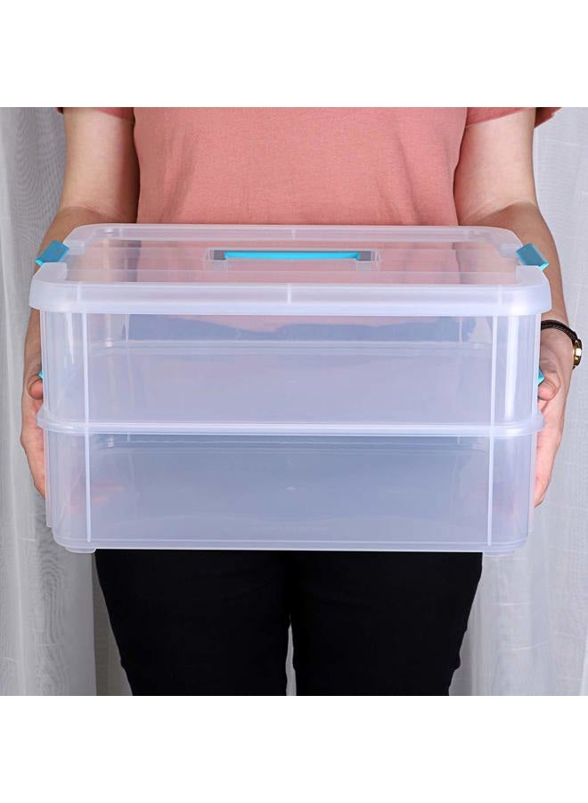 BTSKY 2 Layer Stack & Carry Box, Plastic Multipurpose Portable Storage Container Box Handled Organizer Storage Box for Organizing Stationery, Sewing, Art Craft, Jewelry and Beauty Supplies Blue - Image 4