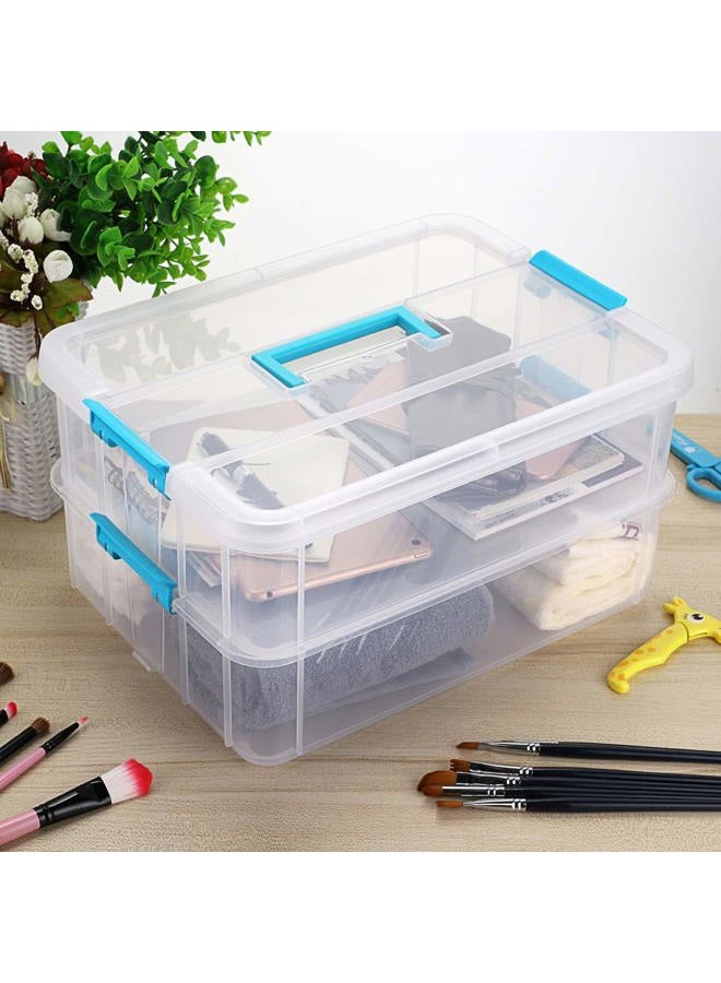 BTSKY 2 Layer Stack & Carry Box, Plastic Multipurpose Portable Storage Container Box Handled Organizer Storage Box for Organizing Stationery, Sewing, Art Craft, Jewelry and Beauty Supplies Blue - Image 5