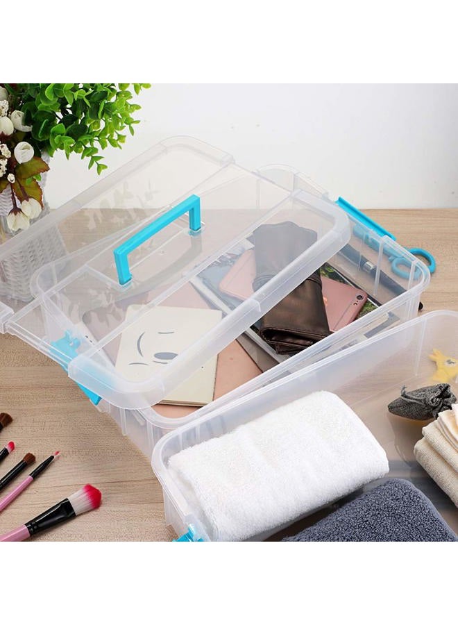 BTSKY 2 Layer Stack & Carry Box, Plastic Multipurpose Portable Storage Container Box Handled Organizer Storage Box for Organizing Stationery, Sewing, Art Craft, Jewelry and Beauty Supplies Blue - Image 2