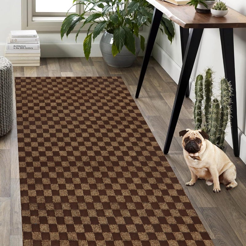 Weidear Hallway Runner Rug with Rubber Backing Laundry Room Rug Non Slip Washable Outdoor Indoor Rug Carpet Runner Customized Area Rugs Mat for Entryway Balcony Deck2FT x 6FT Brown Checkered