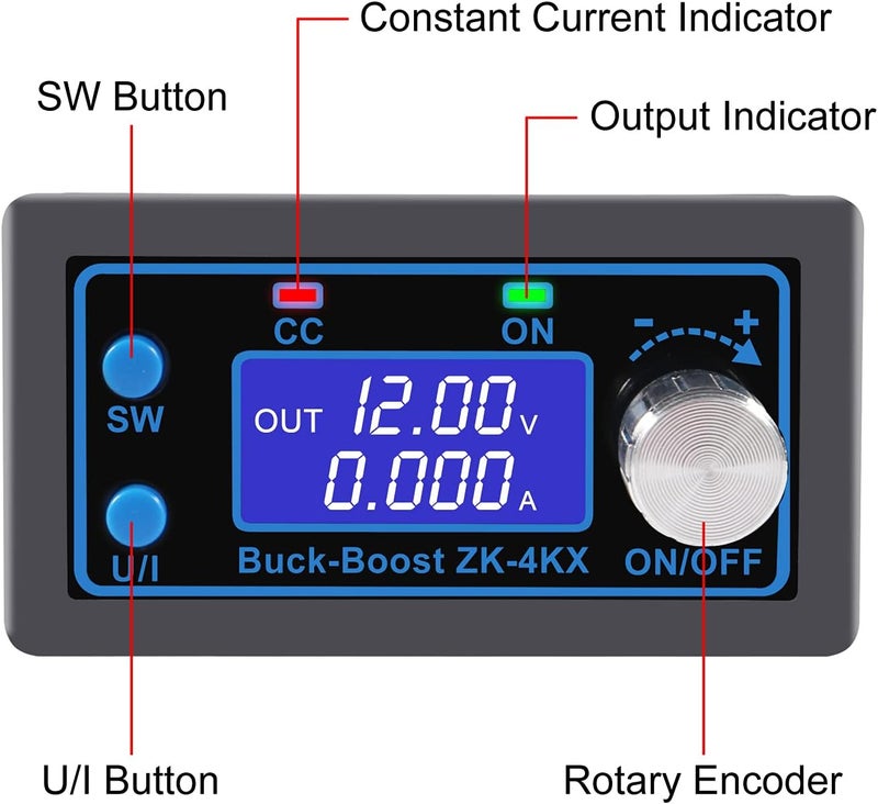 AiTrip DC-DC Buck Boost Converter,Regulator CC CV 0.5-30V 0-4A Adjustable Regulated Power Supply Module DIY Solar Battery Charging Module LCD Display ZK-4KX - Image 5