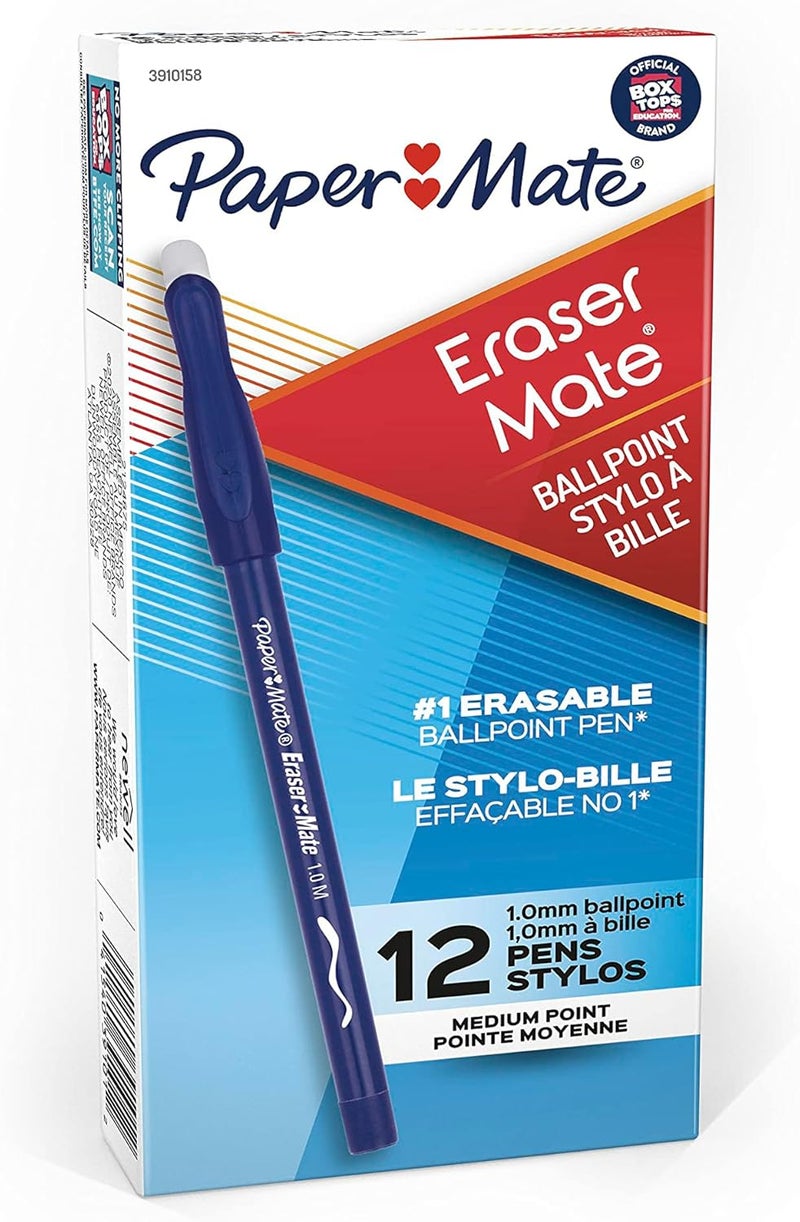 Papermate EraserMate Erasable Pen, Medium Point, Blue, Box of 12 - Image 5