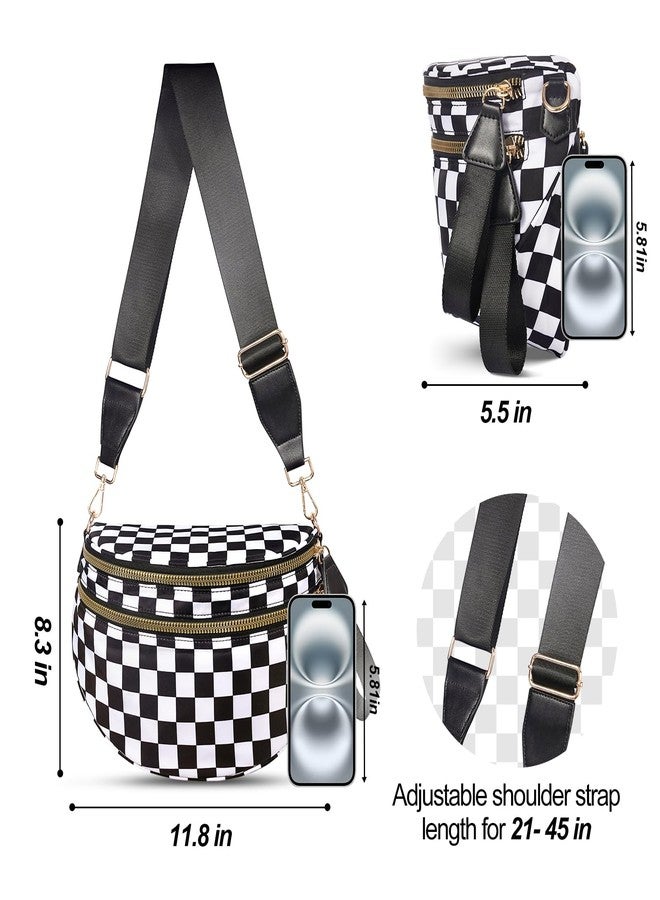 idoltimes Checkered Crossbody Bag, Bum Nylon Crossbody Bags for Women,Black and White Spacious Purse Fanny Packs Handbags, Blackwhite - Image 3