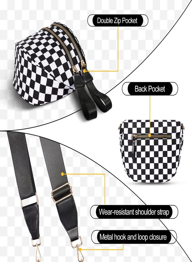 idoltimes Checkered Crossbody Bag, Bum Nylon Crossbody Bags for Women,Black and White Spacious Purse Fanny Packs Handbags, Blackwhite - Image 4