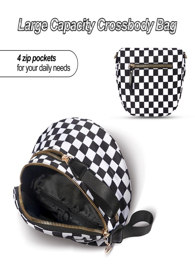 idoltimes Checkered Crossbody Bag, Bum Nylon Crossbody Bags for Women,Black and White Spacious Purse Fanny Packs Handbags, Blackwhite - Image 5