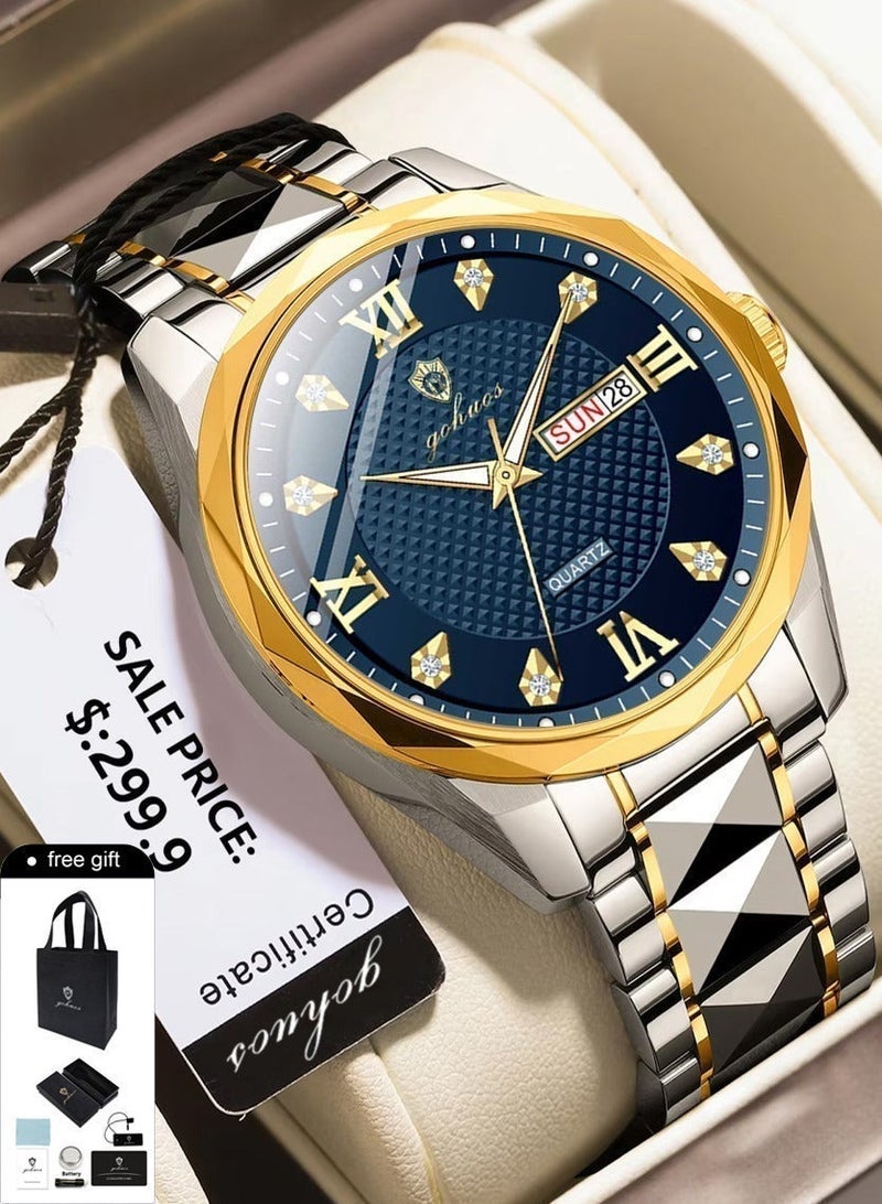 جوهوس مجموعة ساعات للرجال، ساعة يد كلاسيكية فاخرة من الفولاذ المقاوم للصدأ من أفضل العلامات التجارية، مقاومة للماء، تعمل بالكوارتز، أنيقة وعصرية — 41 مم — هدية للأب أو الصديق - Image 2