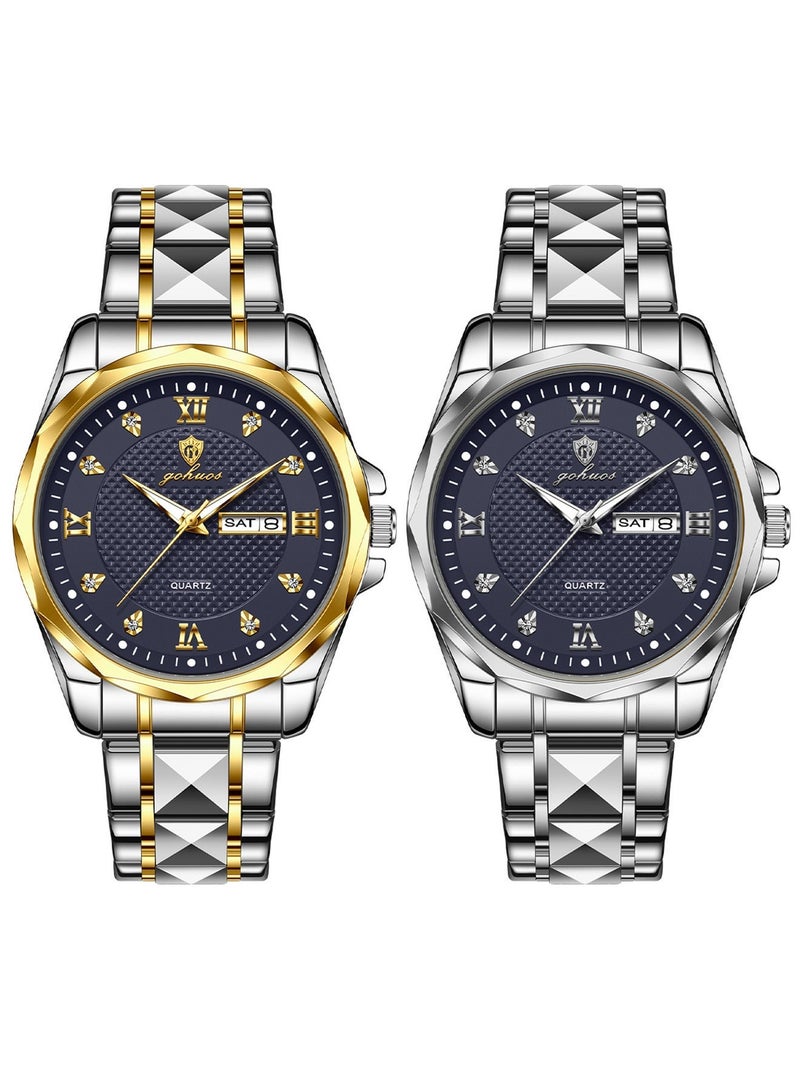 جوهوس مجموعة ساعات للرجال، ساعة يد كلاسيكية فاخرة من الفولاذ المقاوم للصدأ من أفضل العلامات التجارية، مقاومة للماء، تعمل بالكوارتز، أنيقة وعصرية — 41 مم — هدية للأب أو الصديق - Image 1