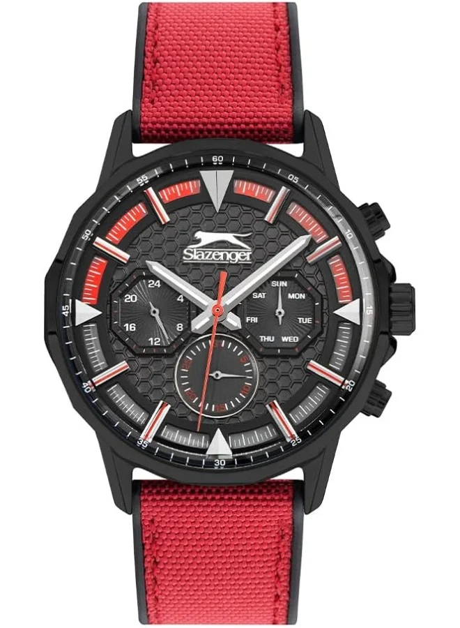 SLAZENGER Men's Watch, Multi Function Display and Fabric Strap - SL.9.2217.2.05, Red